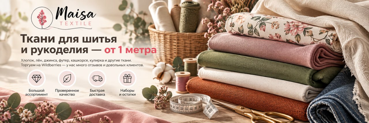 Ткани для шитья и рукоделия от 1 метра и мини-оптом в MaisaTextile — хлопок, лён, джинса, футер, кашкорсе, кулирка
